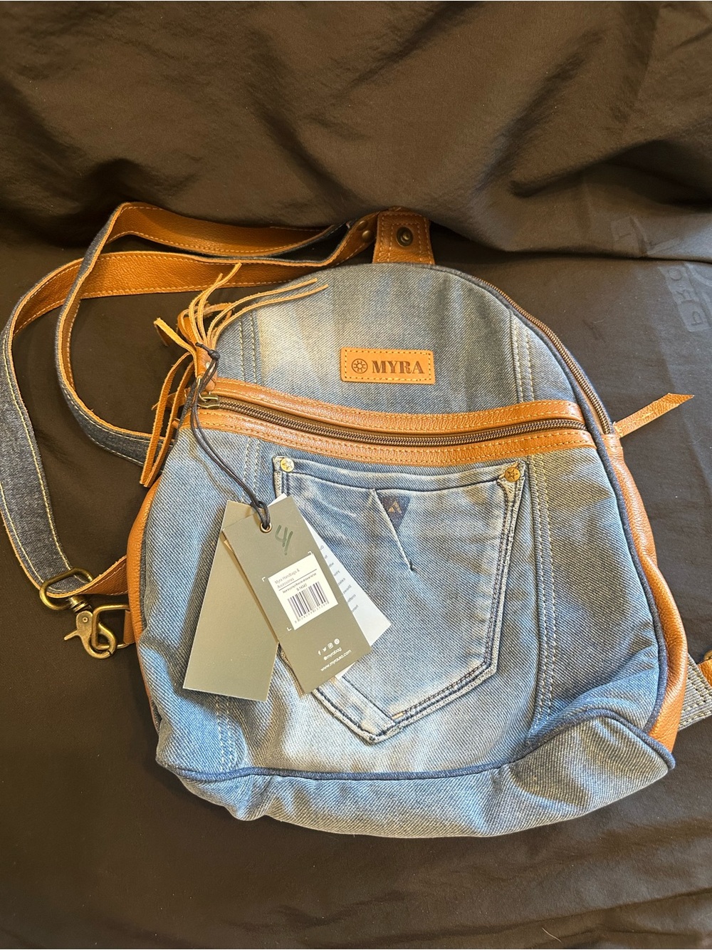 Myra Bag Blue Denim and Tan Leather Belt Bag
